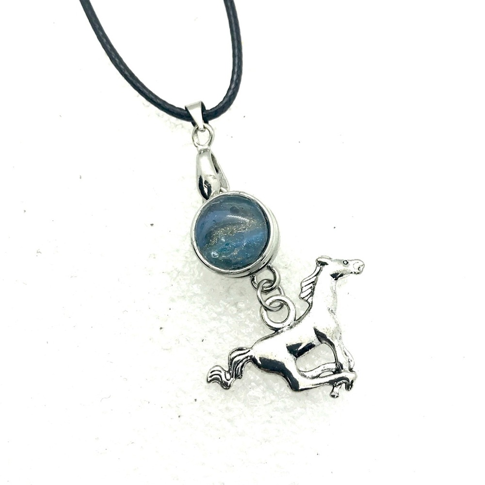 Necklace With handmade 12mm snap SN12 on  cord pendant horse charm